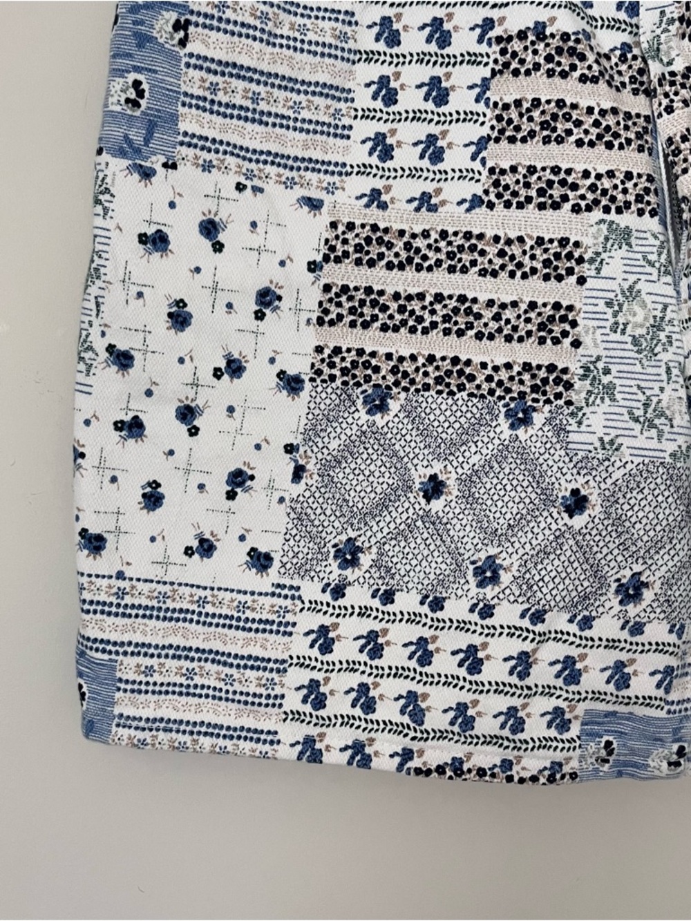 Patchwork Blue & White Cotton Shorts - Picture 3 of 5